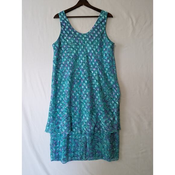 VTG Patra Dress Blue Water-Color Metallic Threading Tiered Size 18 Fairy 80s 90s - Picture 4 of 10